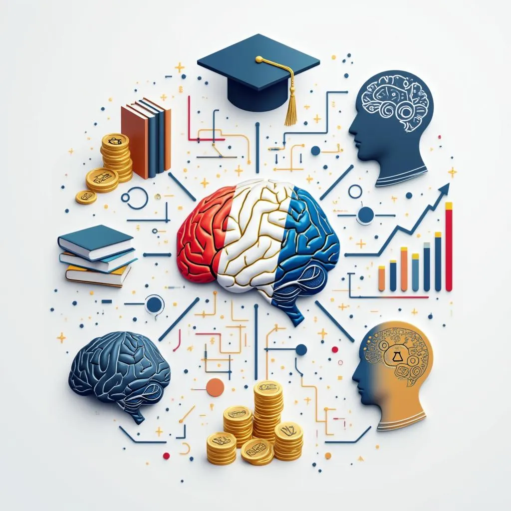 Visualisation de la mission de FinancIA avec symboles d'éducation et de croissance